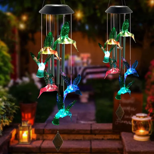 Vista 5 de Campanillas de viento solares de colibrí para exteriores, regalo para padre, regalos de cumpleaños para madre, marido, padrastro, mujer, abuela
