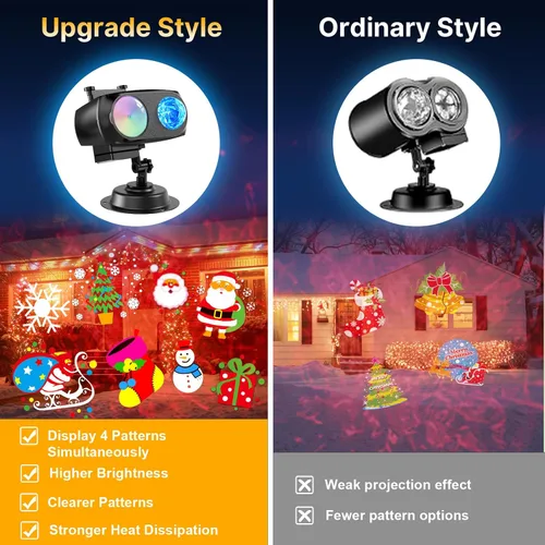 Vista 4 de Luces de Proyector de Navidad de 8 Patrones al Aire Libre 2-en-1, Luces de Proyector de Vacaciones al Aire Libre 26 Efectos