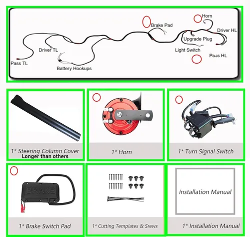 Vista 6 de Dr.Acces Kit de señal de giro para carrito de golf con interruptor de luz de freno de bocina, arnés de cableado de actualización de enchufe de 9
