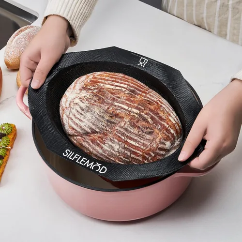 Vista 5 de Molde de silicona para hornear pan de masa madre peforada – Eslinga de pan de silicona ovalada perfecta para horno holandés – Revestimiento de olla