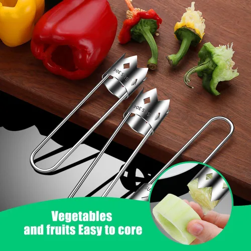 Vista 3 de Runsgo Descorazonador de semillas de pimiento rojo 2024, nuevo descorazonador de frutas de acero inoxidable, para verduras y frutas (1 unidad)