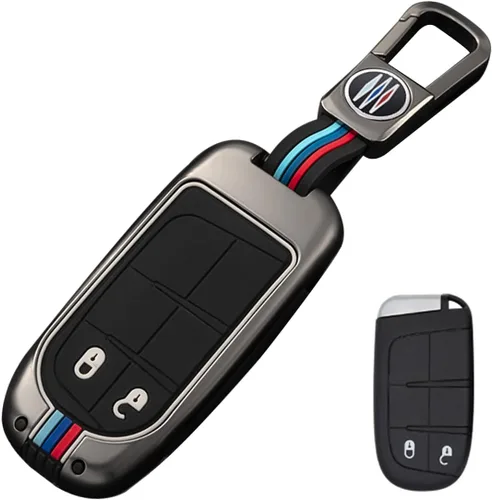 Vista 10 de Funda protectora de metal para llavero con llavero para Chrysler 300C Jeep Grand Cherokee 2011-2016 COMPASS 2011-2019 Cromo 2 Botones