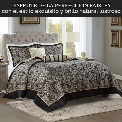Vista 2 de Madison Park Aubrey - Juego de colcha acolchada reversible, reverso sólido verano transpirable, capa de ropa de cama ligera para todas las Negro