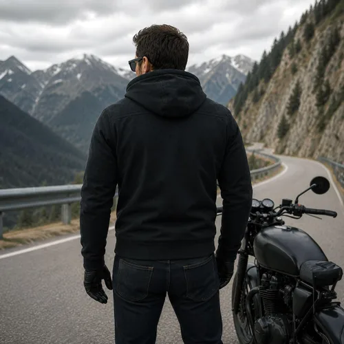Vista 3 de Milwaukee Leather Sudadera con capucha protectora para hombre - Aramida reforzada con armadura de hombro y codo CE Grpm1788-negro