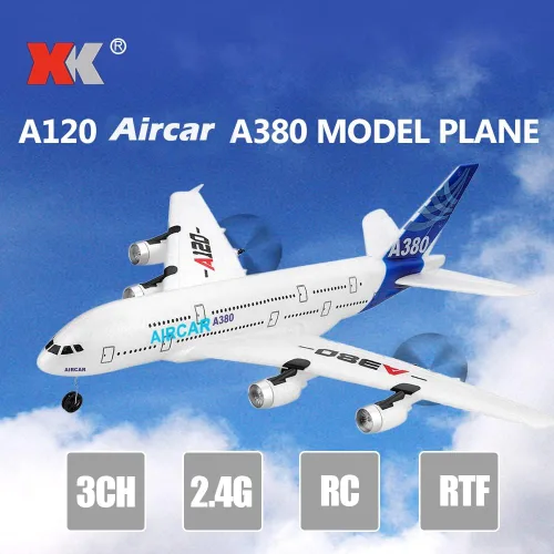 Vista 2 de GoolRC Avión RC, WLtoys XK A120 A380 Modelo de Avión Aircar, Avión de Control Remoto 3CH 2.4G, Aeronave RC EPP de Ala Fija RTF Juguete para Adultos