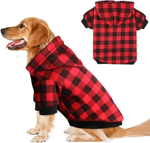 Vista 7 de Sudadera con capucha a cuadros para perros extra pequeños, gatos, cachorros, abrigo cálido y suave (XS)