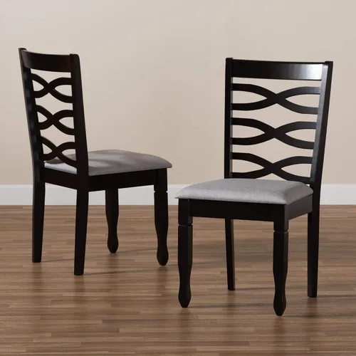 Vista 7 de Baxton Studio Lanier - Juego de sillas de comedor de 2 piezas, tapizadas de tela gris, madera con acabado marrón expreso Gris/Café Espresso