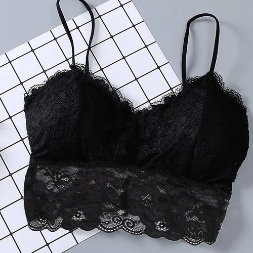 Vista 2 de 3 piezas de bralette de encaje para mujeres y niñas, sexy con tirantes cruzados en la espalda, acolchado sin varillas, sujetador bandeau, G