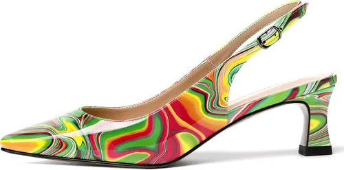 Vista 2 de SKYSTERRY Vestido de mujer de noche Slingback gatito punta cuadrada Carrete de patente de oficina Zapatos de tacón bajo 2 pulgadas