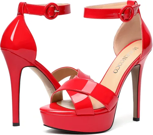 Vista 83 de MODENCOCO Sandalias de boda con correa de tobillo sexy para mujer, con plataforma y puntera abierta, tacón de aguja y tacón alto, zapatos de vestir