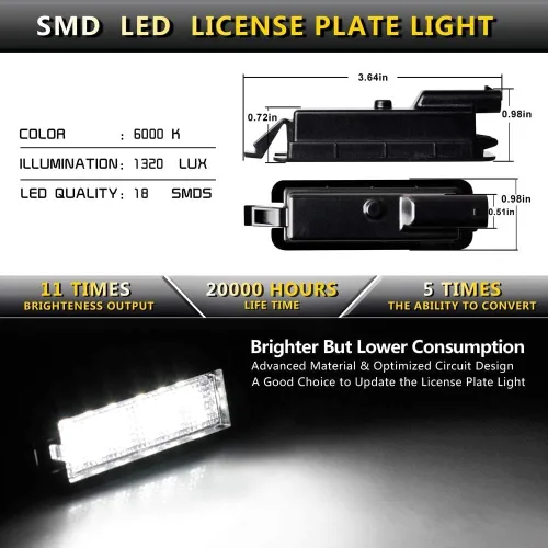 Vista 4 de Conjunto de lámpara LED para placa de matrícula para Dodge Charger Challenger Chrysler 300 Pacifica Jeep Compass 6000K Dimond White 2015-2019