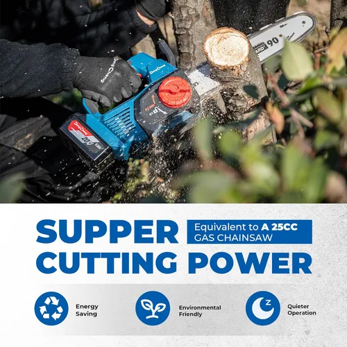 Vista 3 de Dong Cheng - Motosierra inalámbrica sin escobillas de 12 pulgadas, con batería de 20V de 4000mAh, velocidad de cadena de 12 m/s, tensado sin