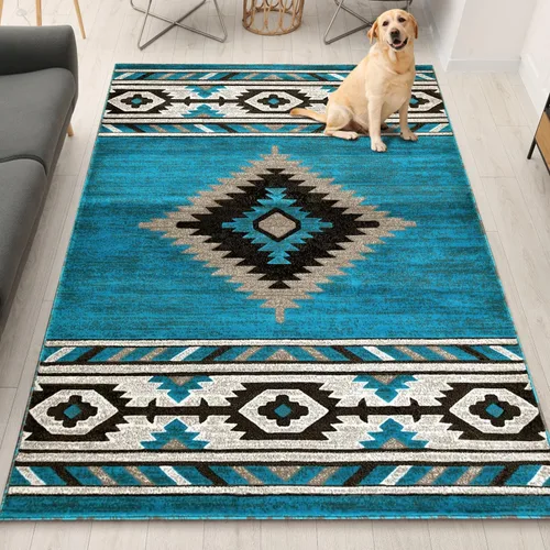 Vista 34 de YHSF South West - alfombra nativa americana del suroeste, fácil de limpiar, gruesa, suave y duradera, alfombra tribal inspirada en indios americanos