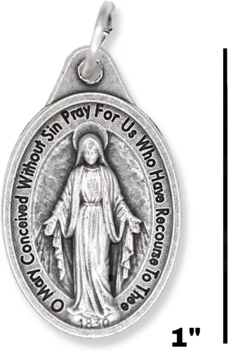 Vista 7 de Caritas et Fides Paquete de 10 medallas milagrosas para collar, 1 pulgada ovalada, plata oxidada, milagrosas, colgante para collar, medallas