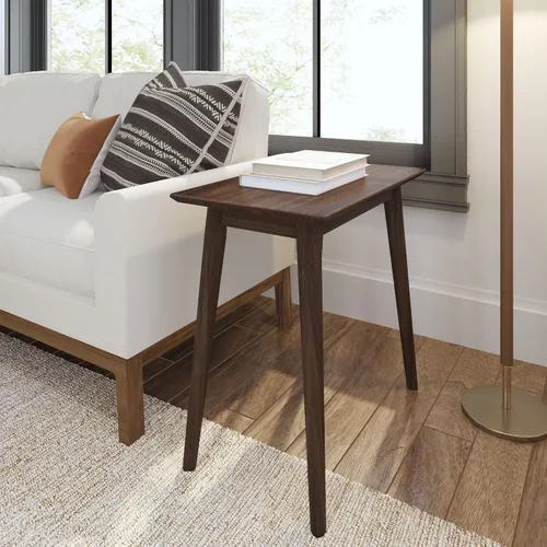 Vista 8 de Plank+Beam Mesa auxiliar de madera con almacenamiento, mesas auxiliares modernas de mediados de siglo para sala de estar, mesita de noche pequeña