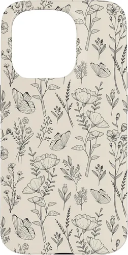 Vista 14 de Black & Cream Butterfly Meadow Botanical Wildflower Pattern Case for iPhone 17