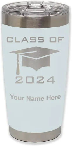 Vista 10 de LaserGram Vaso aislado al vacío de 20 onzas, grado de tapa clase de 2024, 2025, 2026, 2027, 2028, grabado personalizado incluido (negro)