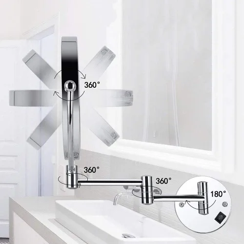 Vista 4 de Espejo de maquillaje con iluminación LED de 10 aumentos, espejo de maquillaje de doble cara giratorio de 360°, espejo de tocador LED para baño