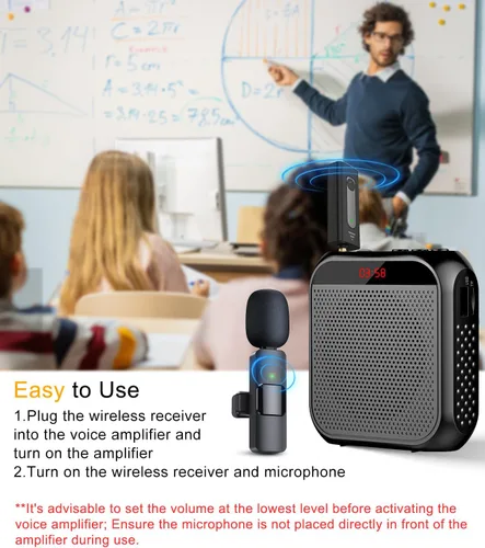 Vista 3 de Amplificador de voz con micrófono inalámbrico de solapa, micrófono personal para profesores para aula, megáfono portátil, sistema de auriculares