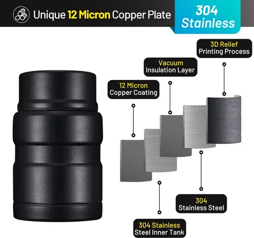 Vista 3 de Charcy Termo de 17oz para alimentos calientes, contenedor de comida aislado para almuerzo con cuchara plegable QB - Negro