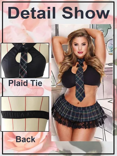 Vista 2 de Lencería de talla grande para mujer, disfraz de colegiala traviesa, lencería sexy, cosplay, día de San Valentín, disfraces sexys de Halloween