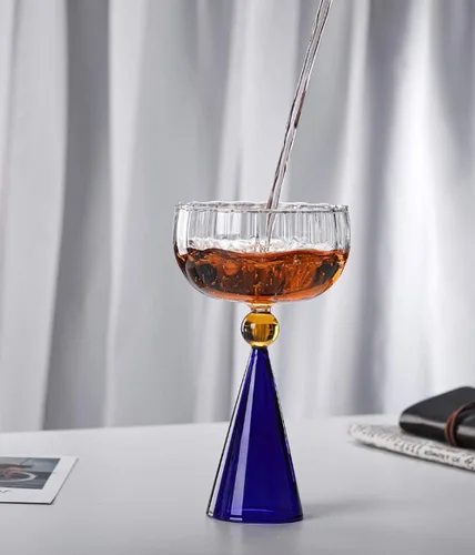 Vista 6 de Juego de copas de vino creativas de grano vertical, copas de champán, cócteles, tazas de café, cristalería para el hogar, bar/fiesta, ámbar b, 2
