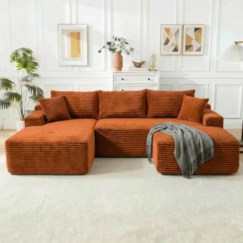 Vista 30 de Sofá modular Cloud de 108 pulgadas, moderno sofá deshuesado con otomana móvil, sofá modular de asiento profundo, sofás esquineros de pana para sala