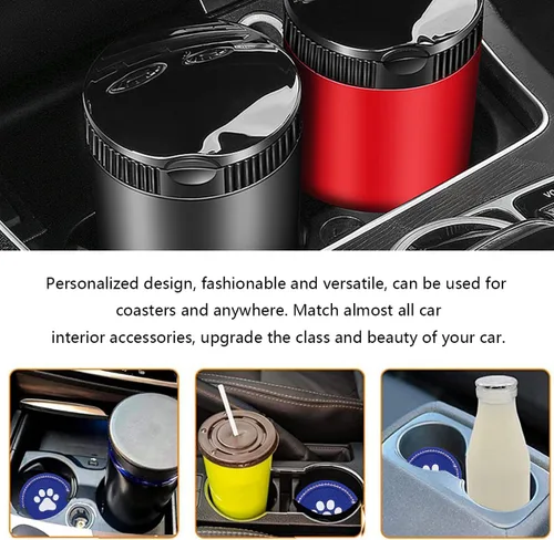 Vista 6 de Kewucn Bling Paw - Portavasos para automóvil, 2 posavasos antideslizantes para auto, tapete decorativo con diamantes de imitación de cristal