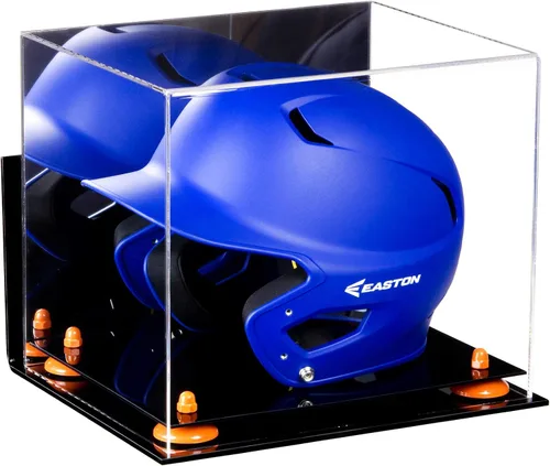 Vista 162 de Better Display Cases Vitrina acrílica para casco de bateo de béisbol con espejo, elevadores rosados, montaje en pared y base de espejo (V22/A012)