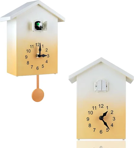 Vista 13 de KEYPOWER - Reloj de cuco, reloj de pared de cuco, sonidos de pájaros de cuco o llamada, péndulo de reloj con diseño, casa de pájaros, arte de pared