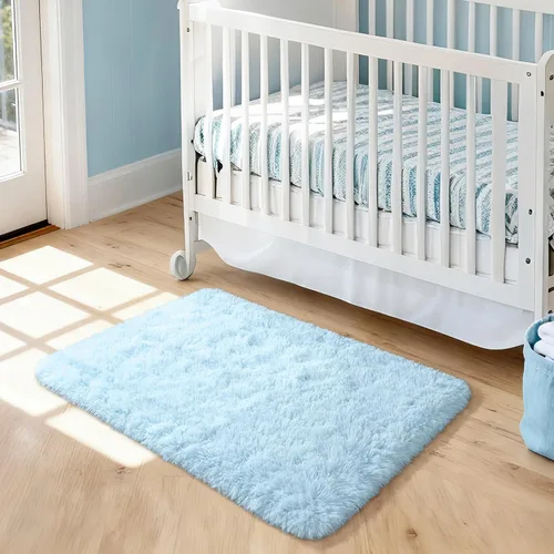 Vista 2 de Merelax Alfombra mullida de área lanuda color azul bebé, 2 x 3 pies, alfombras pequeñas para dormitorio, mini alfombra de felpa difusa para niños