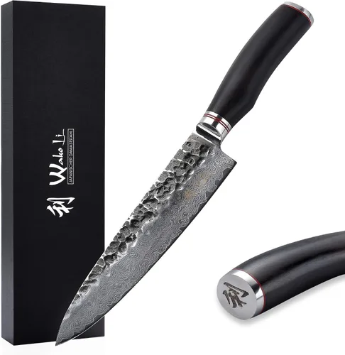 Vista 16 de Wakoli EBO BBQ Hamokiri - Cuchillo de carnicero de damasco de 7.9 pulgadas Acero con núcleo VG10 de 67 capas Mango de madera de roble oscuro