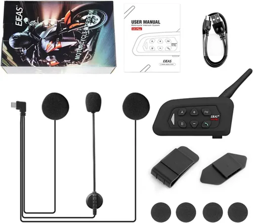 Vista 7 de EJEAS V4 Plus Sistema de Comunicación de Casco, Auriculares Bluetooth V5.1 para Motocicleta 1500m con Intercomunicador de Casco, Reducción
