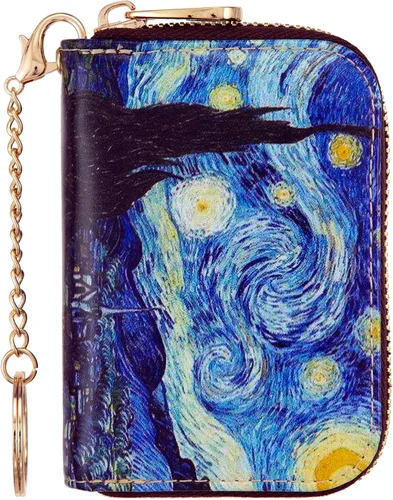 Vista 17 de AIRMORS Tarjetero para mujer con cremallera de cuero con cierre RFID bloqueo llavero (AA Mandala in the Galaxy)