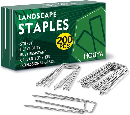 Vista 8 de Paquete de 50 grapas de paisaje de 4 pulgadas, calibre 12, estacas de jardín galvanizadas, grapas de jardín antioxidantes, estacas de suelo