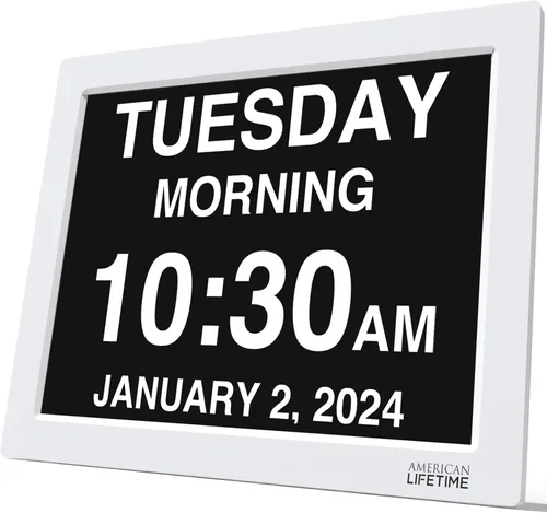 Vista 15 de American Lifetime Reloj digital grande para personas mayores, negro, 8 pulgadas, con día y fecha, alarmas personalizables, atenuación automática