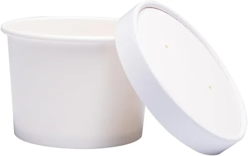 Vista 16 de Juego de 50 tazas desechables de helado blanco de 12 onzas con tapa, tazas de papel para llevar, taza de papel para llevar, recipiente de comida