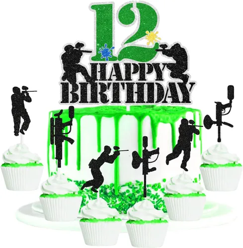 Vista 8 de Juego de 7 piezas de decoración para cupcakes de paintball para adolescentes de 9.º cumpleaños. Es la fiesta de cumpleaños perfecta con temática