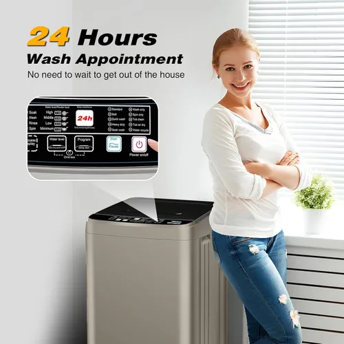 Vista 3 de Lavadora portátil completamente automática de 17.7 libras, pequeña lavadora para apartamento, programa de 10 lavados con manguera de drenaje