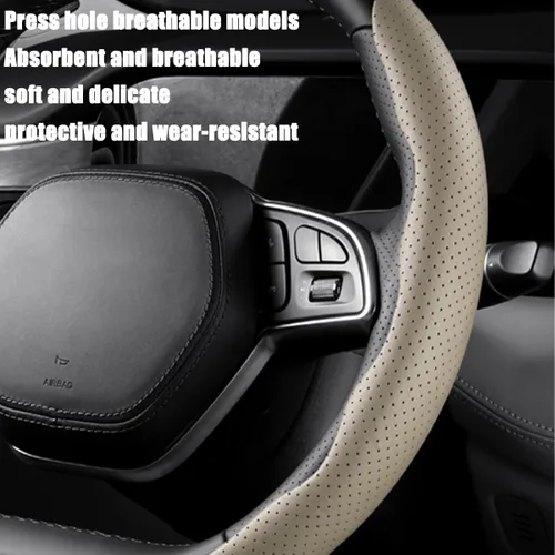 Vista 5 de LoyaForba Funda universal para volante de automóvil, protector universal de cuero segmentado de 15 pulgadas, antideslizante y suave, transpirable