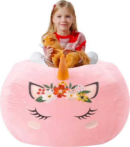 Vista 8 de Aubliss - Silla de almacenamiento para peluches en forma de puf (Estrella Aqua, Mediana (32"))