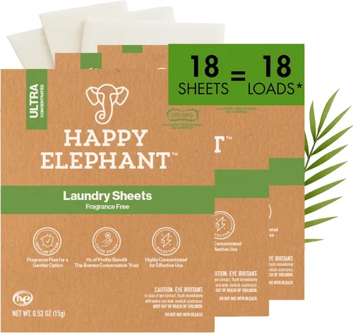 Vista 8 de Happy Elephant Hojas de detergente para ropa, sin fragancia, hojas de lavandería naturales biodegradables, a base de plantas, resistentes a