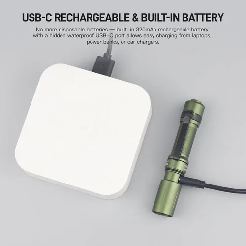 Vista 9 de ThruNite Archer Mini linterna EDC, linternas de bolsillo recargables USB-C de 405 lúmenes, IPX8 impermeable mini bolígrafo con clip para transporte