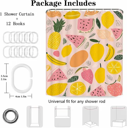 Vista 4 de Pink Shower Curtain, Water Repellent Polyester Bathroom Curtains with Weighted Hem & 12 Hooks, Washable Quick-Drying Shower Curtain Set for Bathroom