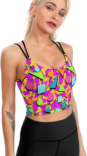 Vista 3 de Sujetadores deportivos de alto impacto para mujer, de línea larga, acolchados, para entrenamiento, correr, con soporte para yoga, camiseta sin