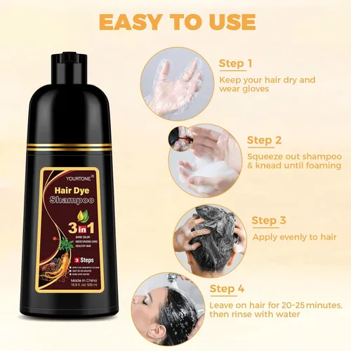Vista 6 de YOURTONE Champú de tinte para el cabello castaño oscuro 3 en 1 para cobertura de cabello gris, champú de color de cabello para mujeres y hombres