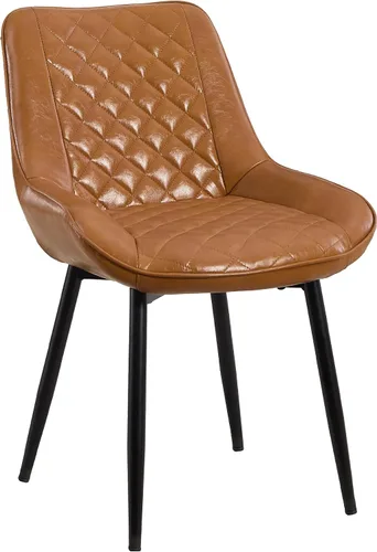 Vista 7 de Silla de Comedor, Sillas de Comedor Modernas con Cojines Gruesos, Sillas de Comedor y Cocina Tapizadas en Cuero Sintético con Patas Metálicas Marrón
