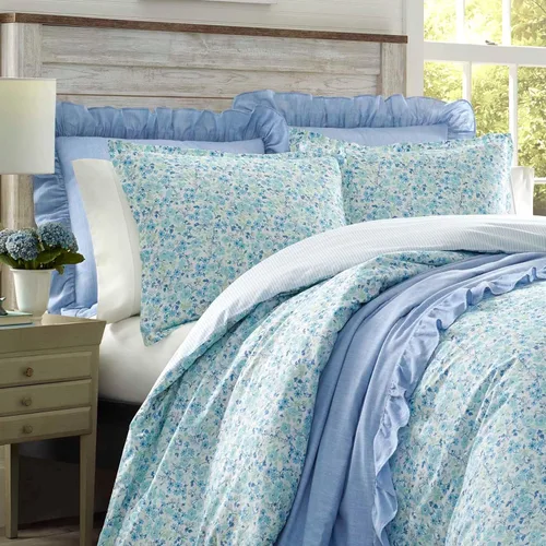 Vista 4 de Laura Ashley - Juego de funda de edredón tamaño individual, ropa de cama reversible de algodón con funda a juego, ropa de cama de algodón ligero