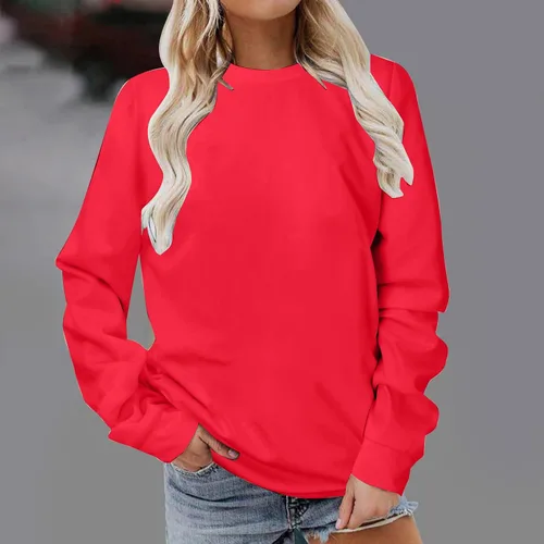 Vista 2 de Sudaderas casuales de manga larga para mujer, de color sólido, a la moda, ligera, holgada