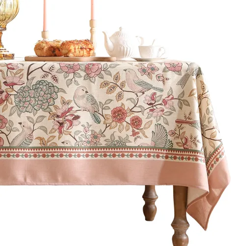 Vista 38 de [Usado] patdrea Mantel largo de lino de diseño verde para mesa rectangular, mantel vintage transpirable con patrón de frutas amarillas, funda